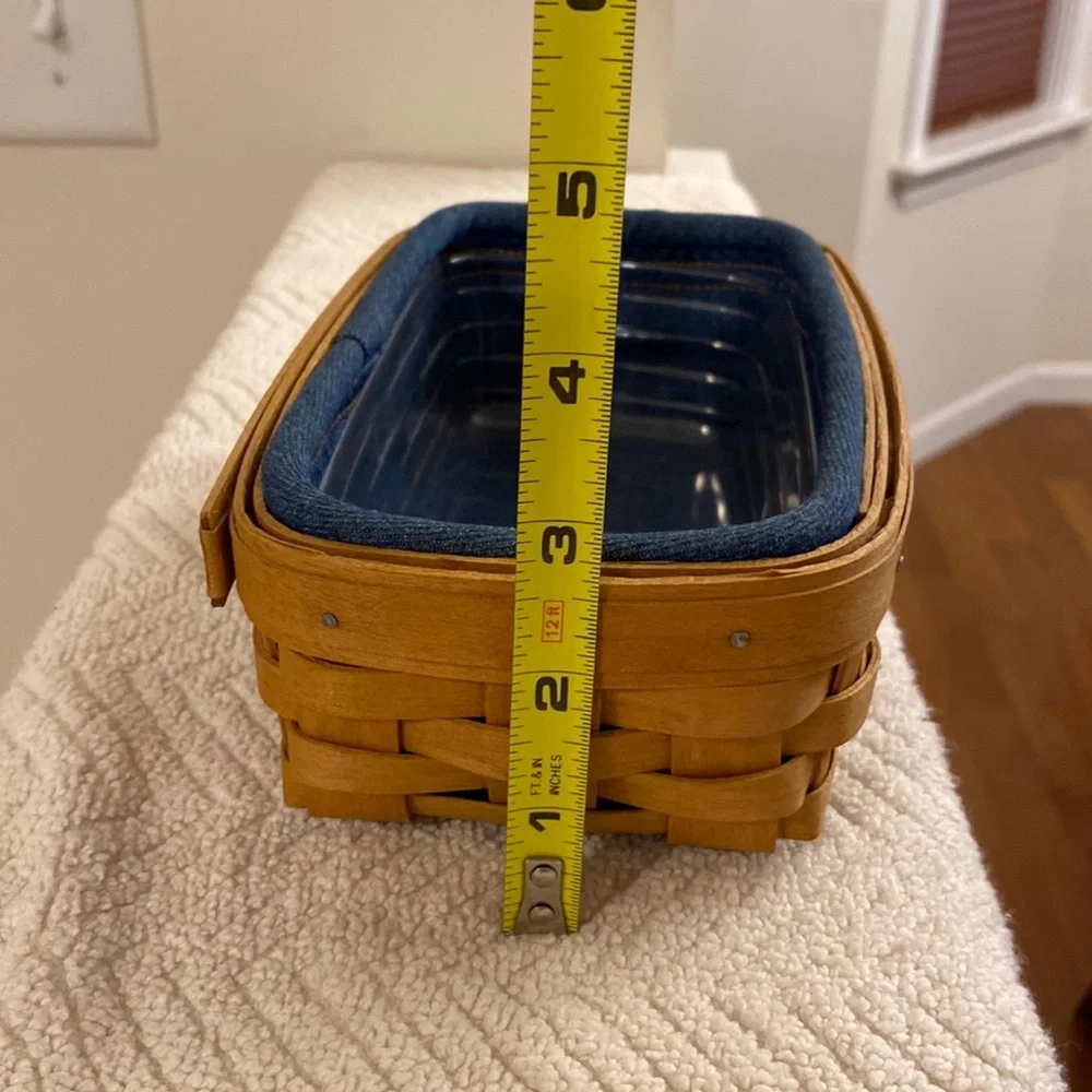 Vintage 2004 Longaberger Biscuit Basket Blue Fabric Liner & Plastic Protector